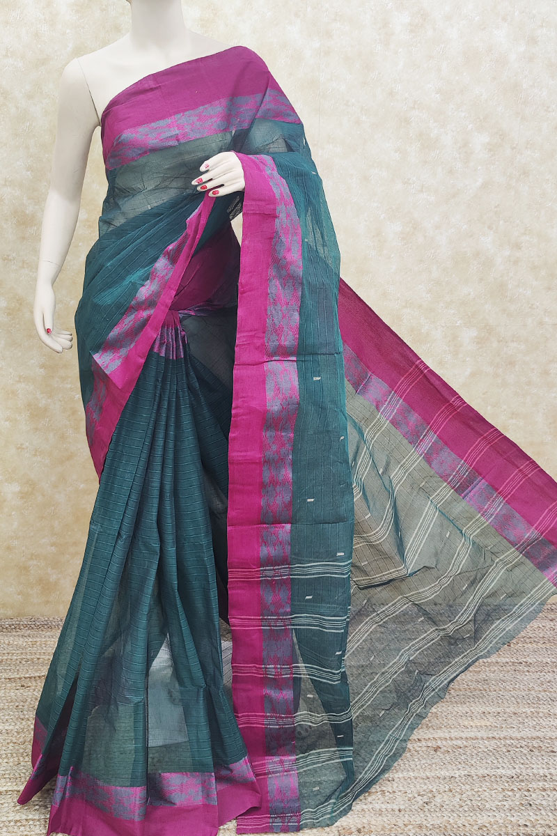 Green Pink Color Bengal Handloom Cotton Saree(without Blouse) Mc251796